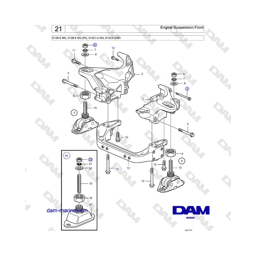 Volvo Penta D13B - Suspensión del motor delantera