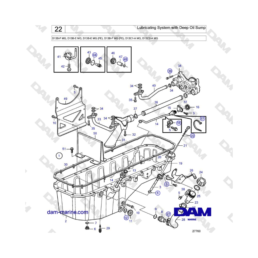 Volvo Penta D13B - Sistema de lubricación con cárter de aceite profundo 