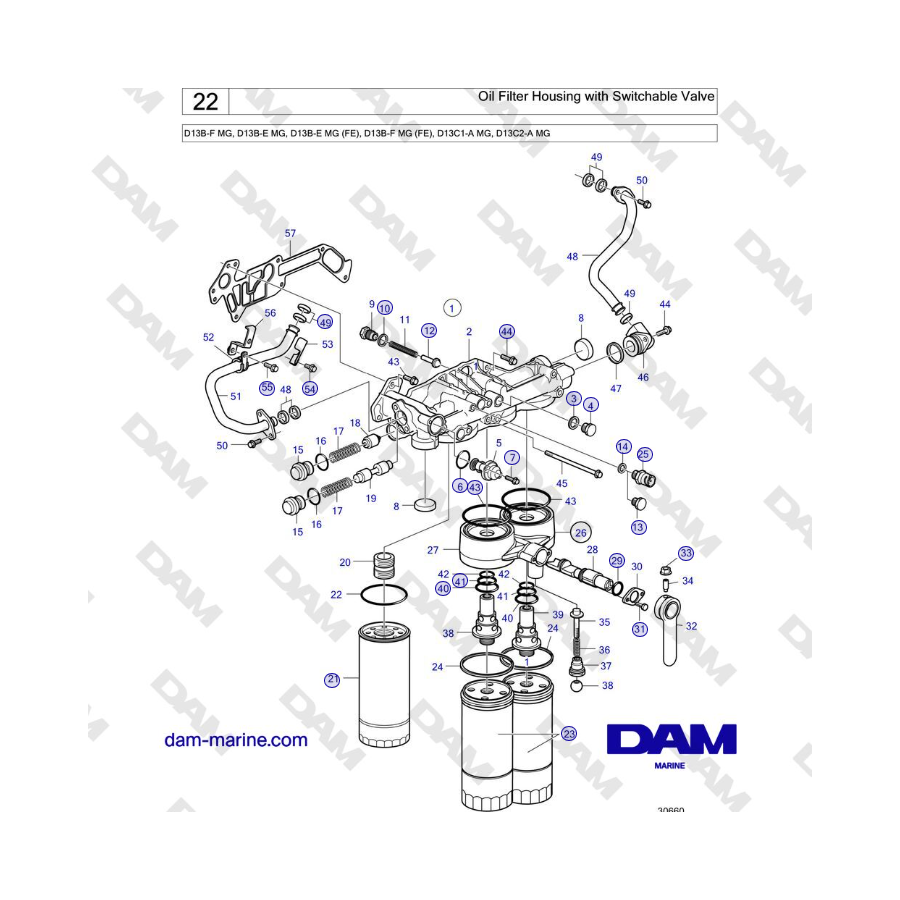 Volvo Penta D13B - Alloggiamento filtro olio con valvola commutabile 