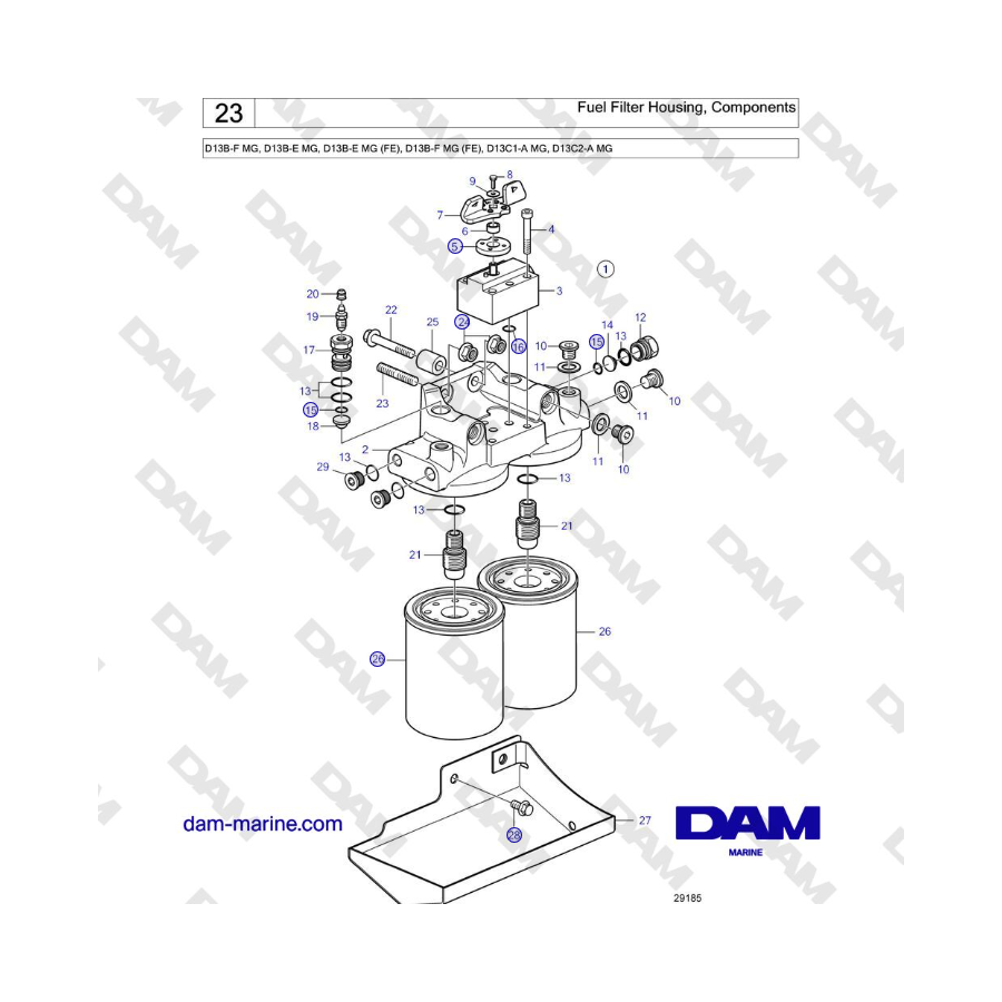 Volvo Penta D13B - Carcasa del filtro de combustible, componentes 