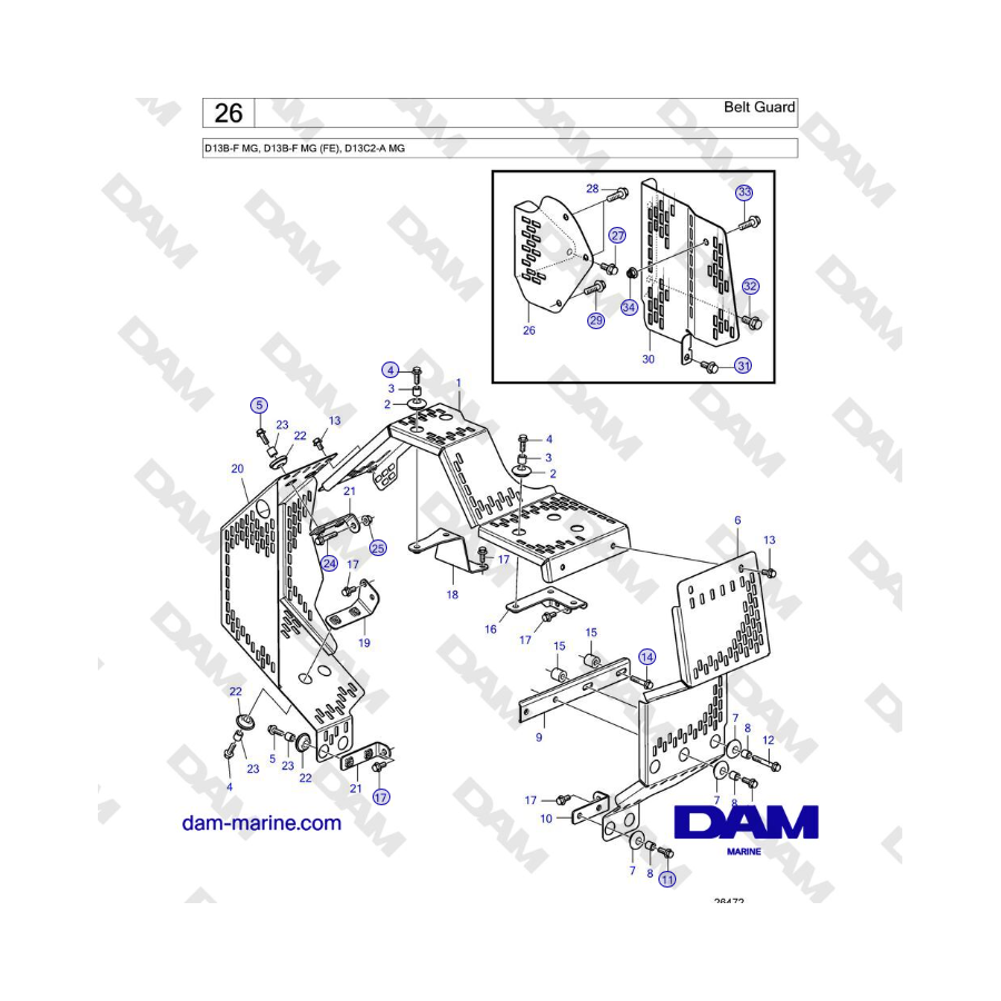 Volvo Penta D13B - Protector de correa 