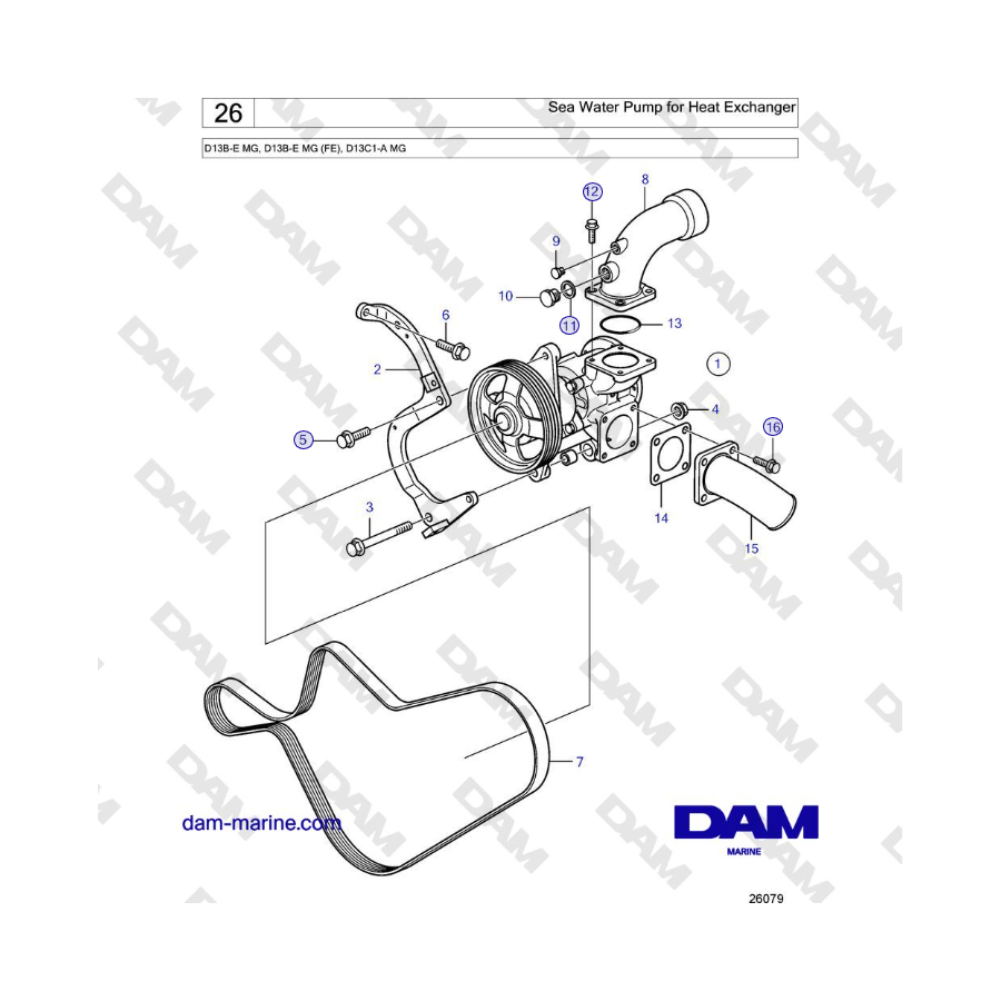 Volvo Penta D13B - Bomba de agua de mar para intercambiador de calor