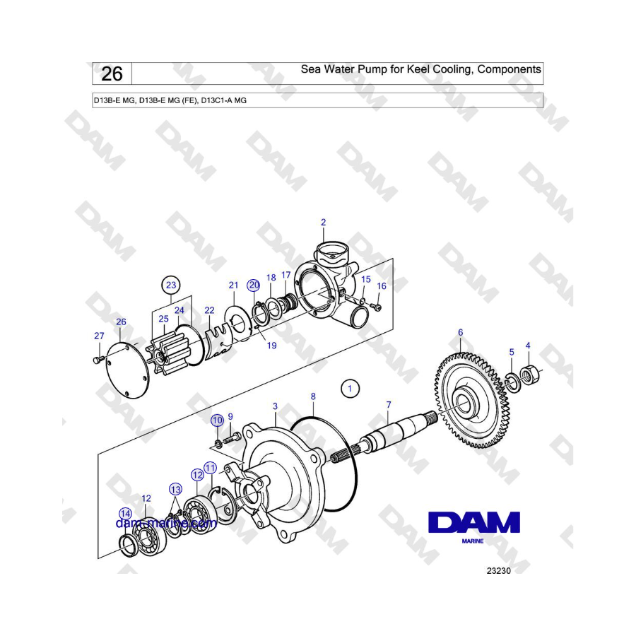 Volvo Penta D13B - Sea Water Pump for Keel Cooling, Components