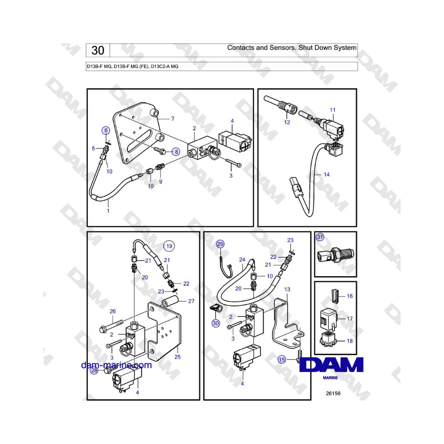 Volvo Penta D13B - Contacts and Sensors. Shut Down System 