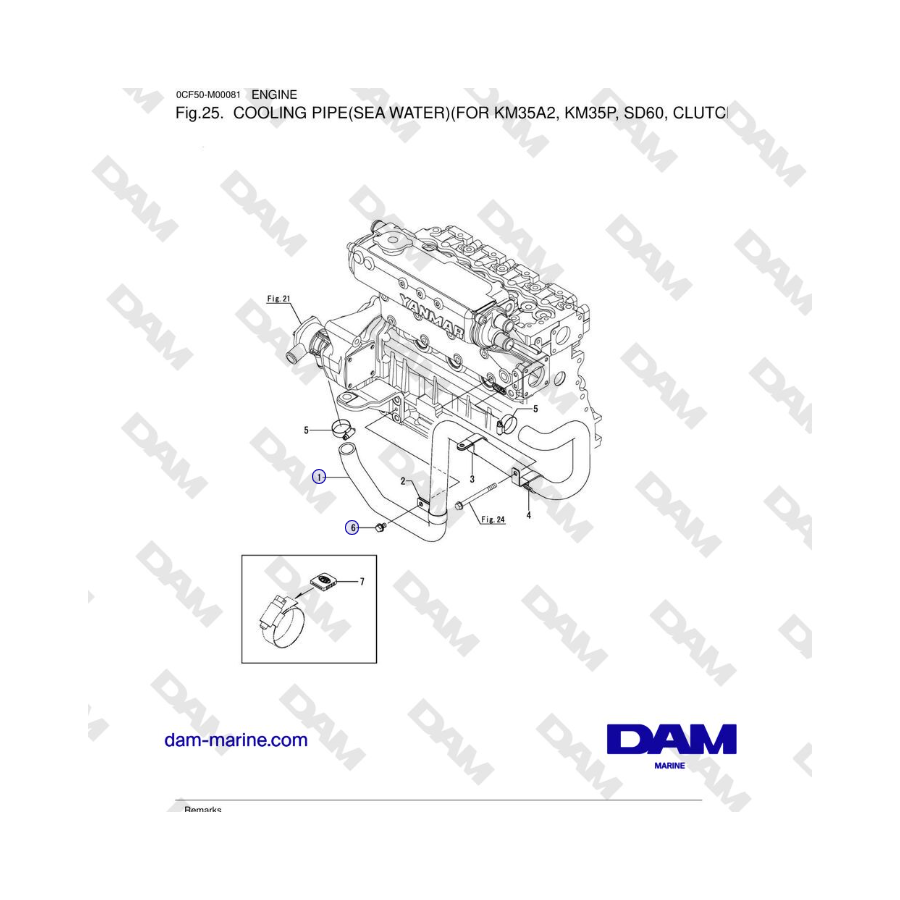 Yanmar 4JH45/4JH57 - TUBERÍA DE ENFRIAMIENTO (AGUA DE MAR)