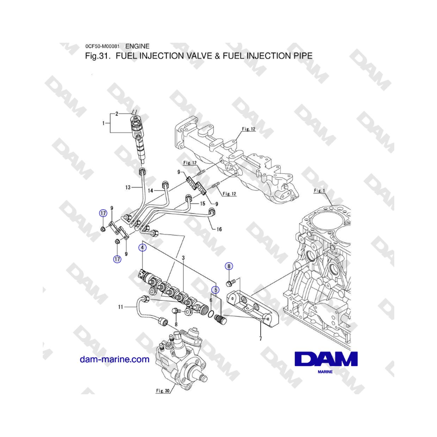 Yanmar 4JH45/4JH57 - VALVOLA DI INIEZIONE CARBURANTE E TUBO DI INIEZIONE CARBURANTE