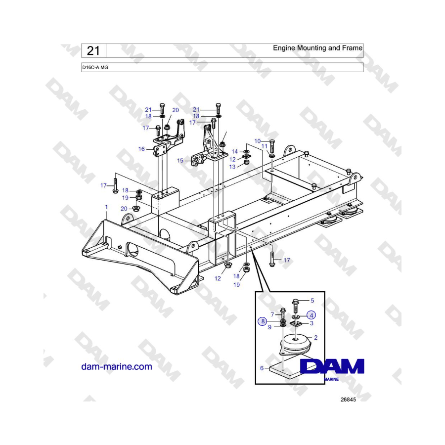 Volvo Penta D16C-A MG - Supporto motore e telaio