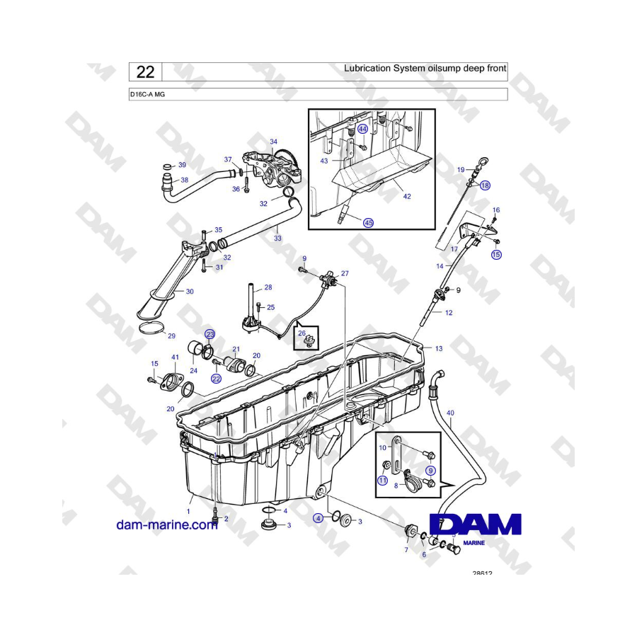 Volvo Penta D16C-A MG - Sistema di lubrificazione coppa olio anteriore profonda 