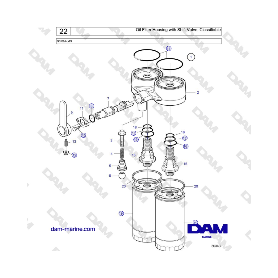 Volvo Penta D16C-A MG - Alloggiamento filtro olio con valvola di cambio. Classificabile