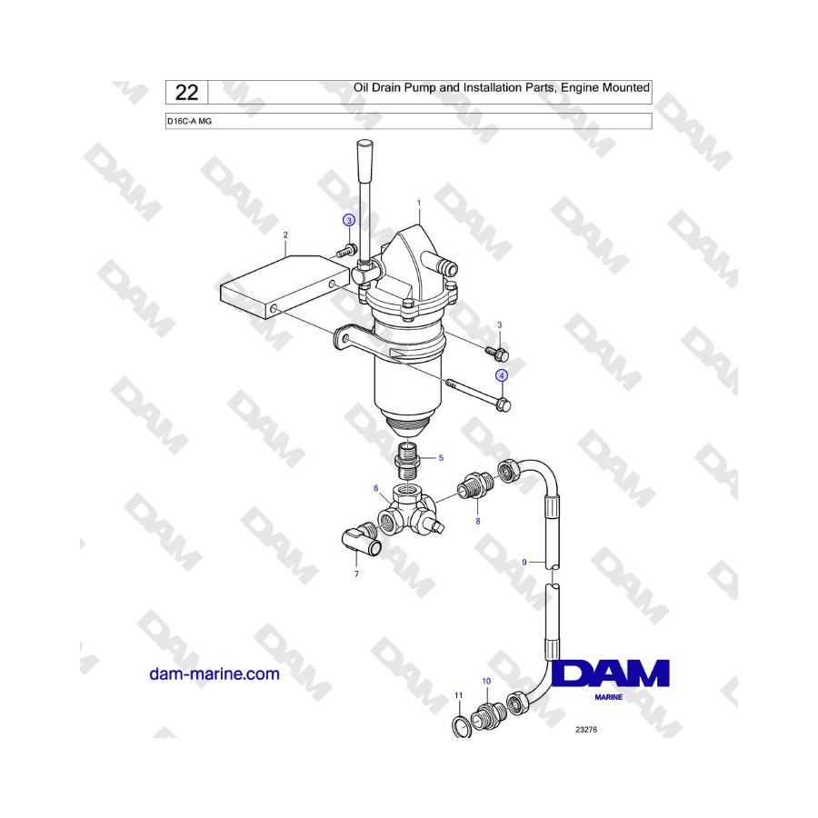 Volvo Penta D16C-A MG - Pompa di scarico dell'olio e parti di installazione, montate sul motore
