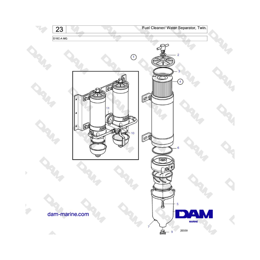 Volvo Penta D16C-A MG - Limpiador de combustible/separador de agua, doble