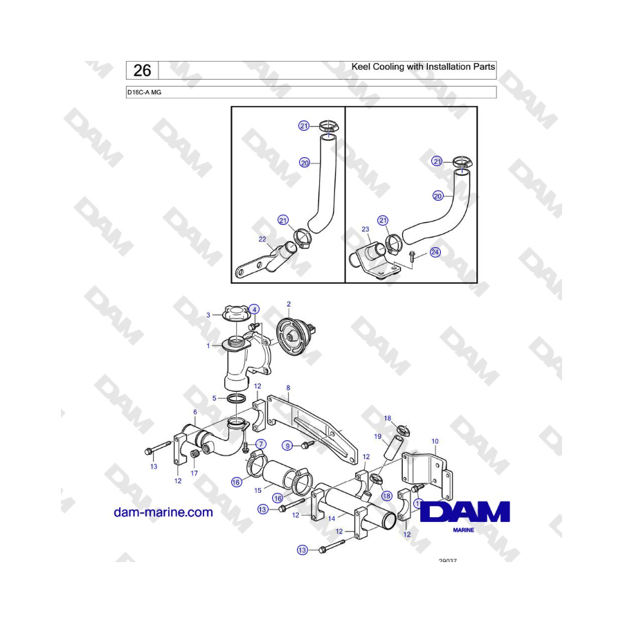 Volvo Penta D16C-A MG - Refrigeración de quilla con piezas de instalación