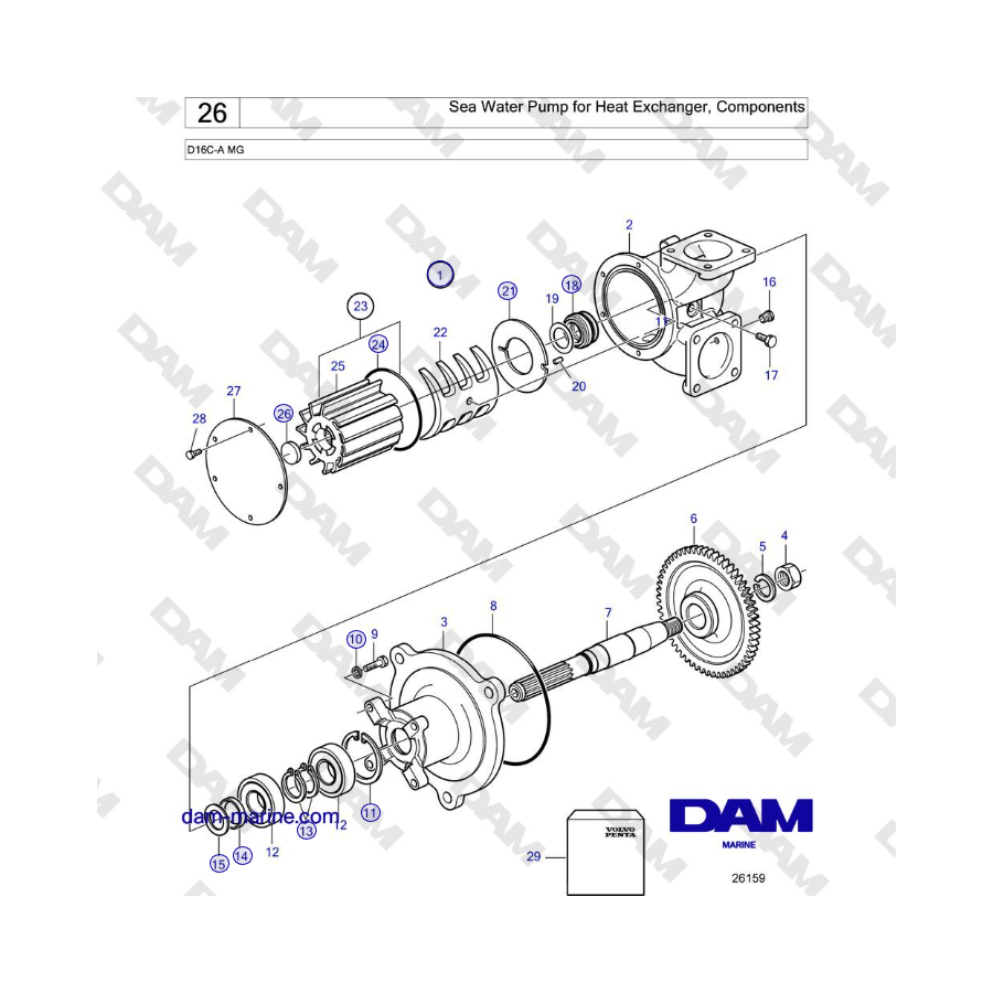 Volvo Penta D16C-A MG - Sea Water Pump for Heat Exchanger, Components