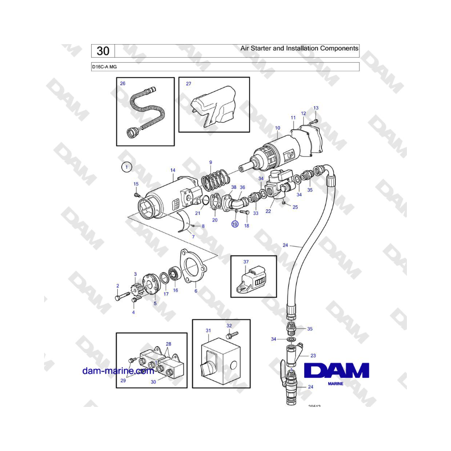 Volvo Penta D16C-A MG - Air Starter and Installation Components