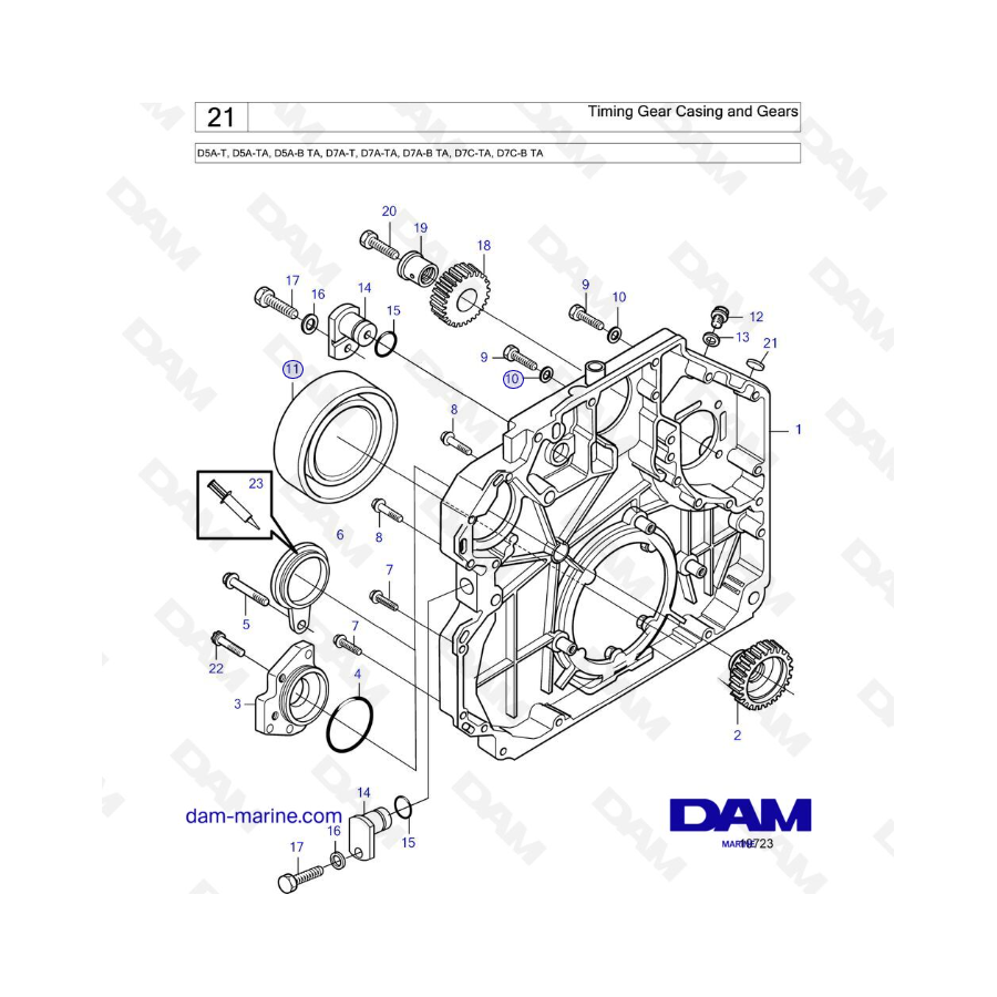 Volvo Penta D5A-T, D5A-TA, D5A-B TA, D7A-T, D7A-TA, D7A-B TA - Scatola di distribuzione e ingranaggi