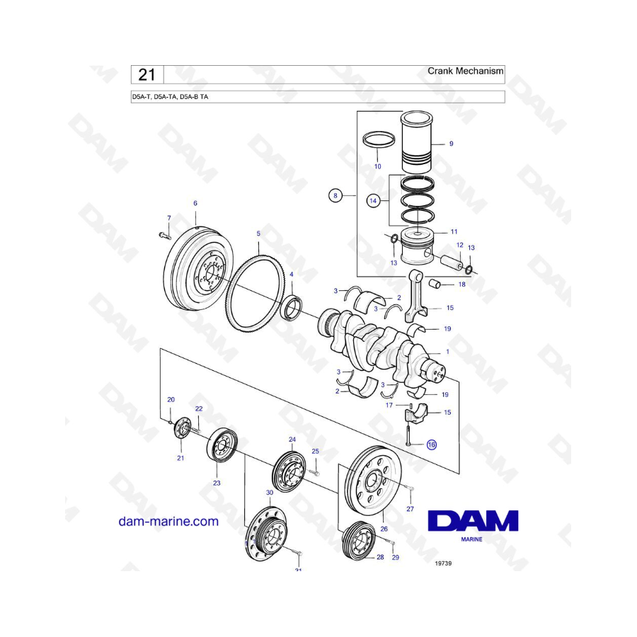 Volvo Penta D5A-T, D5A-TA - Meccanismo a manovella 