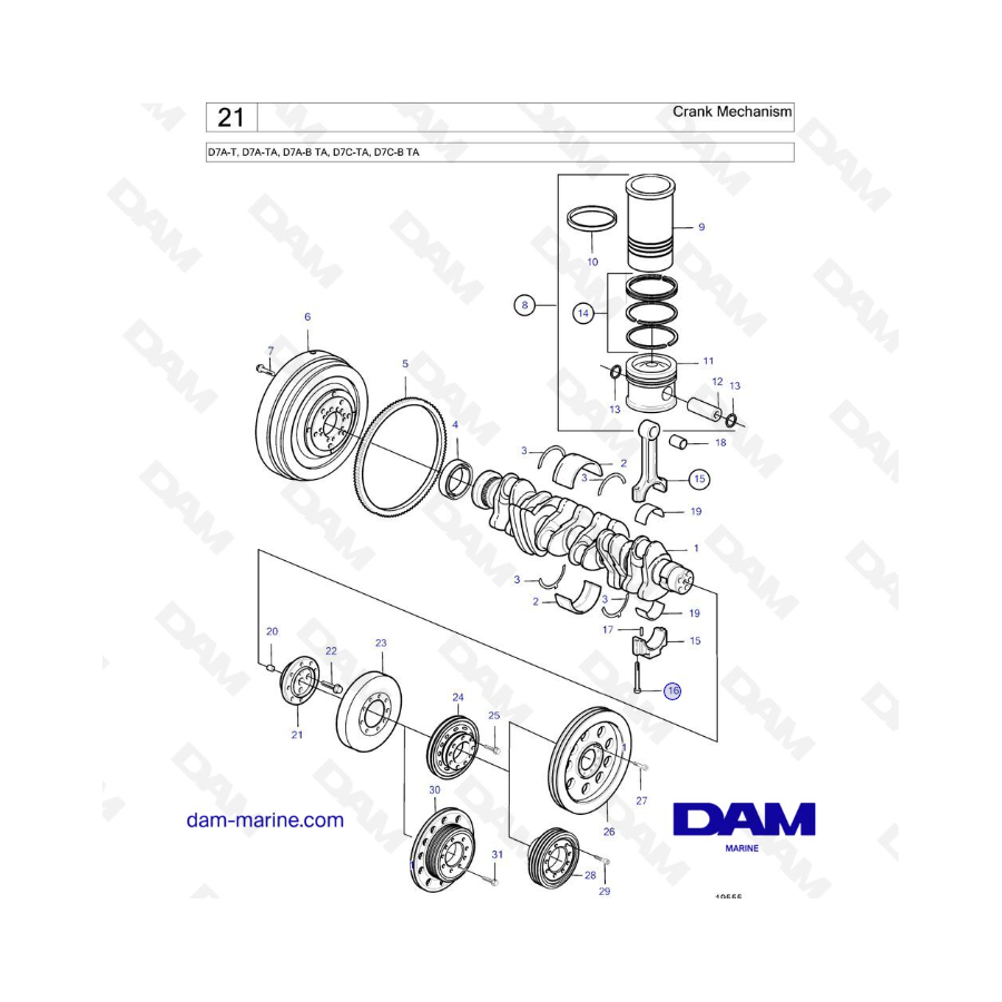Volvo Penta D7A-T, D7A-TA - Meccanismo a manovella