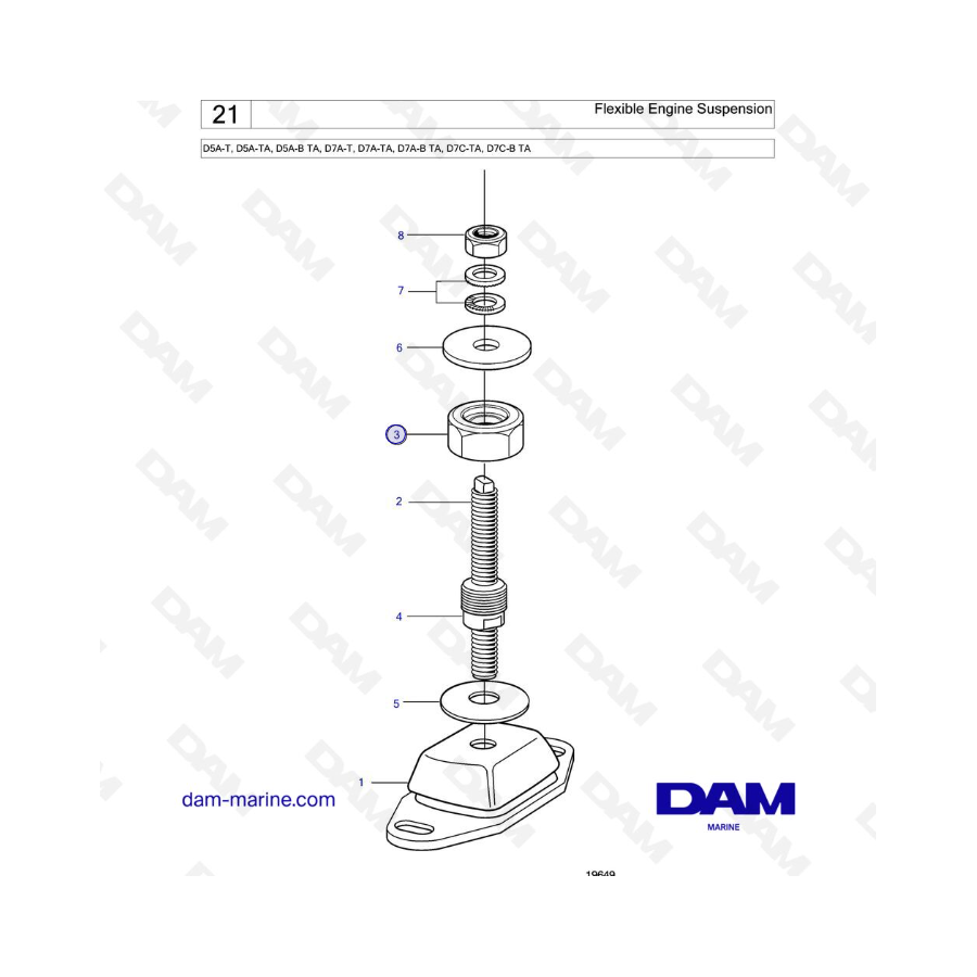 Volvo Penta D5A-T, D5A-TA, D5A-B TA, D7A-T, D7A-TA, D7A-B TA - Suspensión flexible del motor