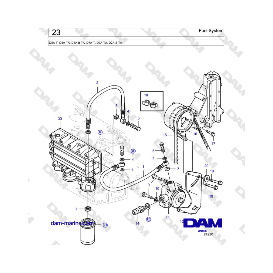 Volvo Penta D5A-T, D5A-TA, D5A-B TA, D7A-T, D7A-TA, D7A-B TA - Sistema de combustible