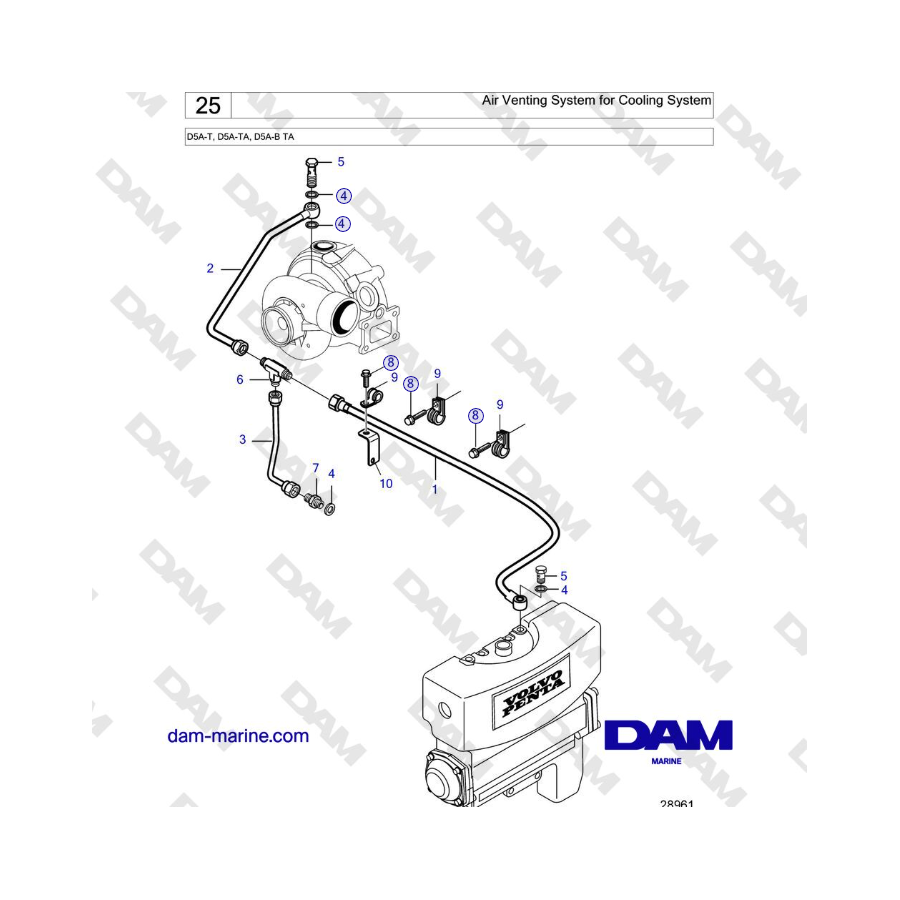 Volvo Penta D5A-T, D5A-TA, D5A-B TA - Sistema di sfiato dell'aria per il sistema di raffreddamento