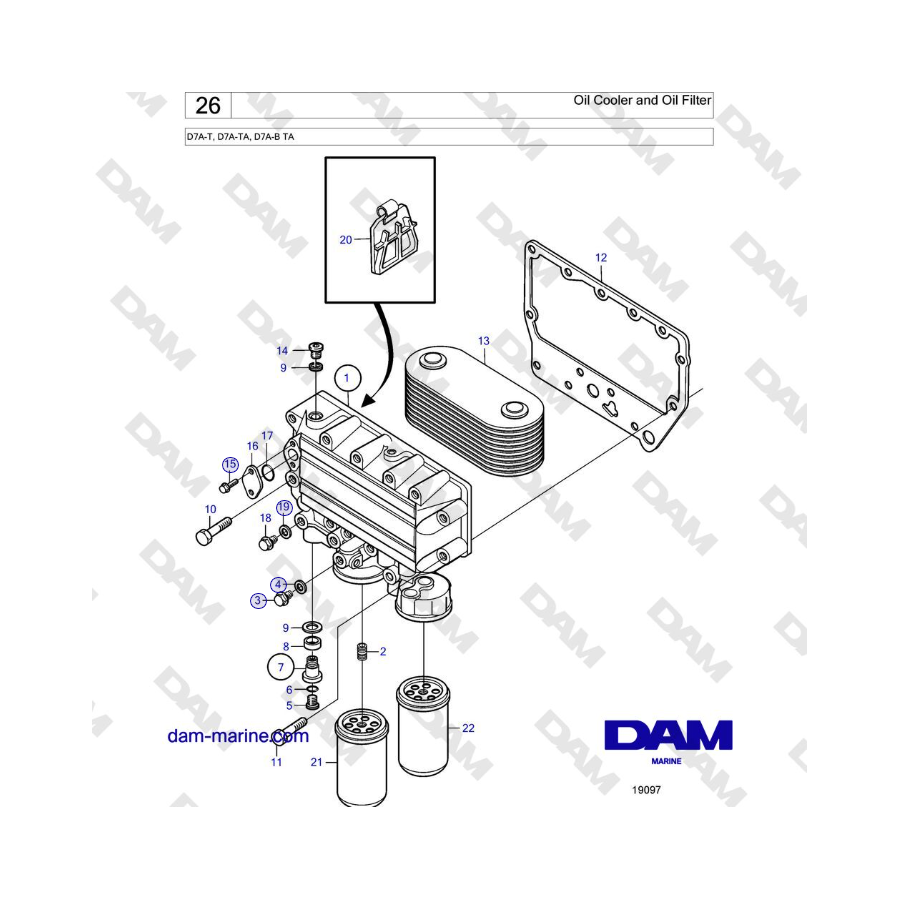 Volvo Penta D7A-T, D7A-TA, D7A-B TA - Oil Cooler and Oil Filter
