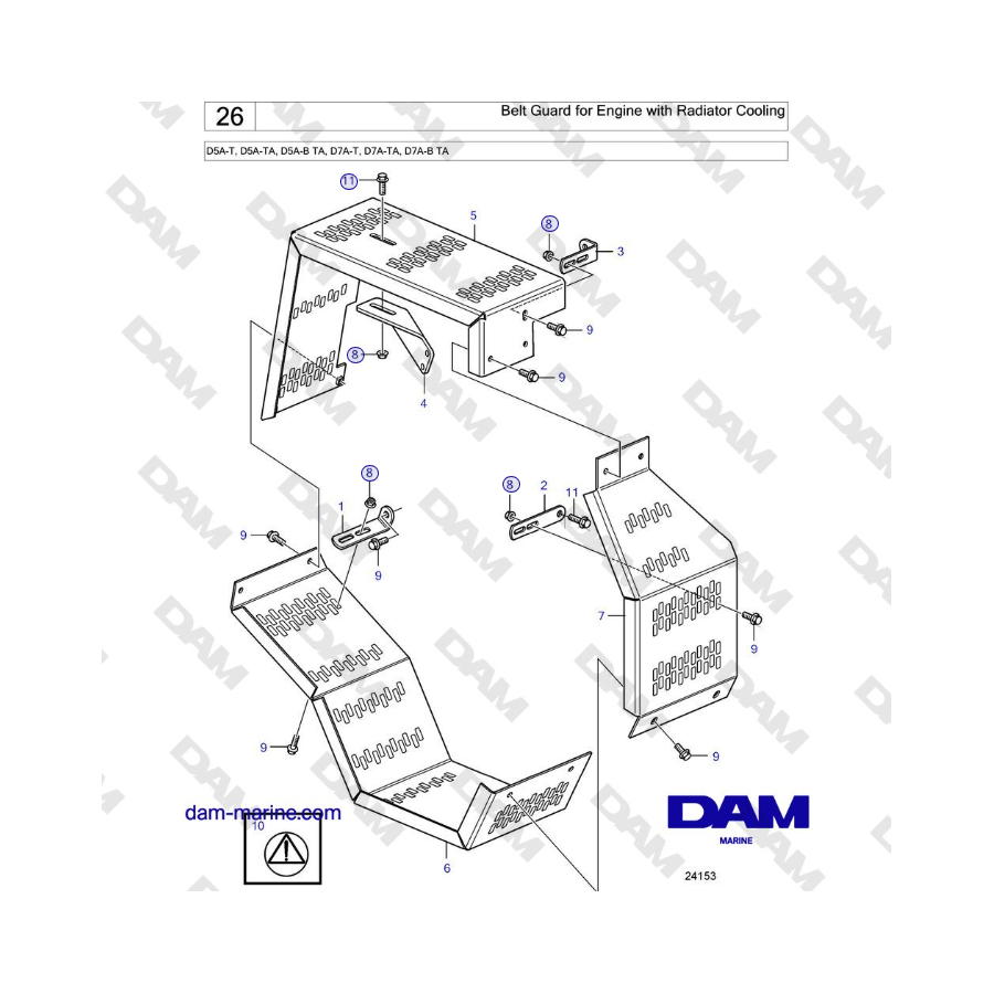 Volvo Penta D5A-T, D5A-TA, D5A-B TA, D7A-T, D7A-TA, D7A-B TA - Protezione cinghia per motore con raffreddamento a radiatore