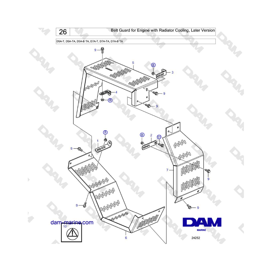 Volvo Penta D5A-T, D5A-TA, D5A-B TA, D7A-T, D7A-TA, D7A-B TA - Protector de correa para motor con refrigeración por radiador