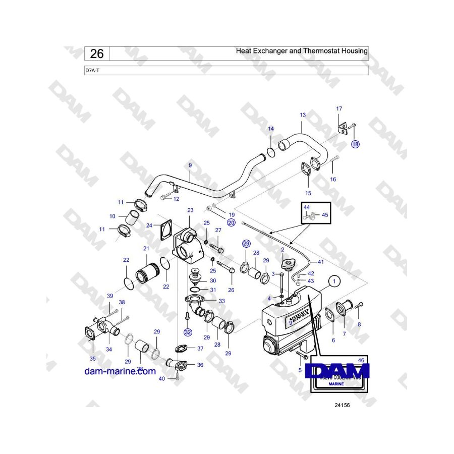 Volvo Penta D7A-T - Scambiatore di calore e alloggiamento del termostato