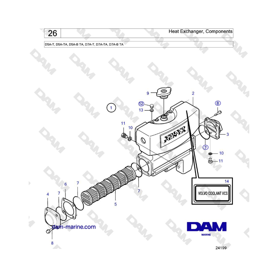 Volvo Penta D5A-T, D5A-TA, D5A-B TA, D7A-T, D7A-TA, D7A-B TA - Scambiatore di calore, componenti 