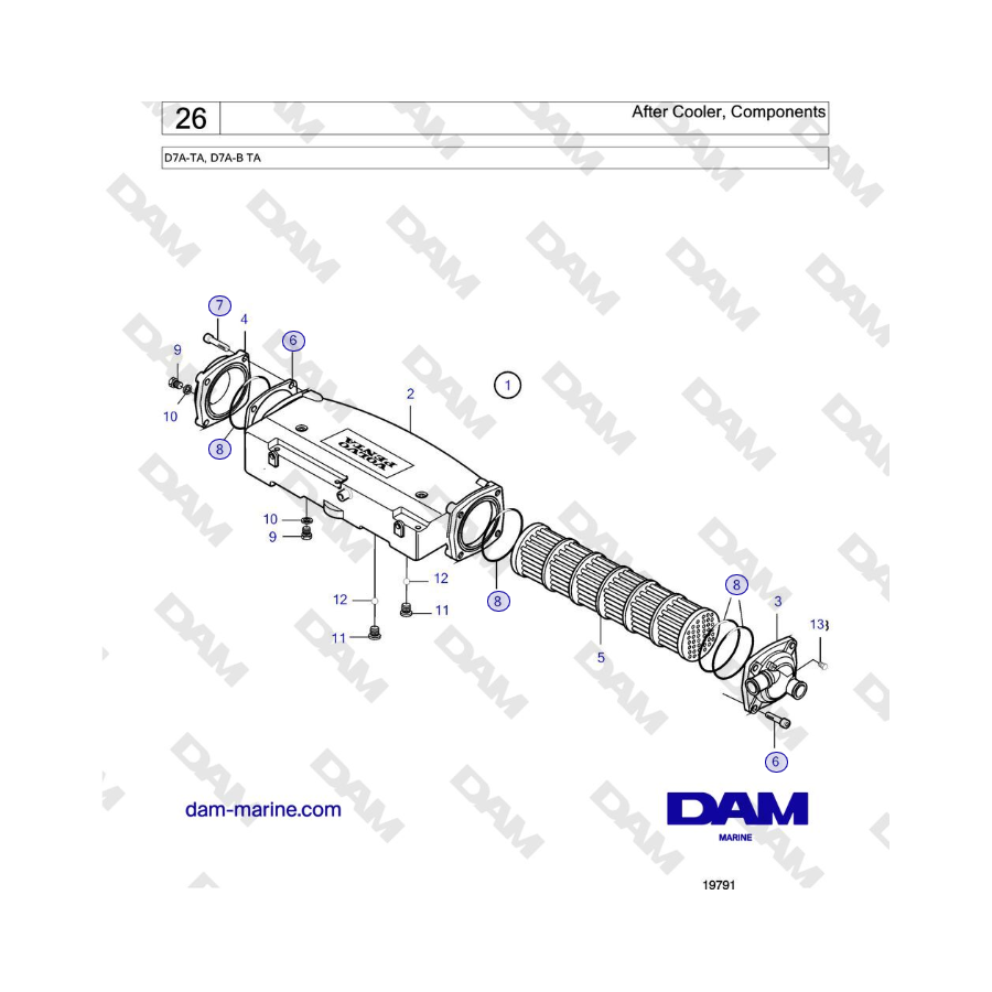 Volvo Penta D5A-TA, D5A-B TA - Postrefrigeratore, componenti 