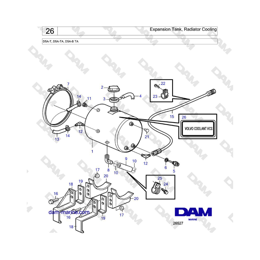Volvo Penta D5A-T, D5A-TA, D5A-B TA - Serbatoio di espansione, raffreddamento radiatore