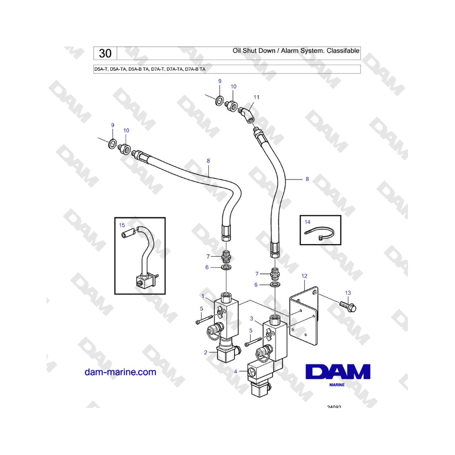 Volvo Penta D5A-T, D5A-TA, D5A-B TA, D7A-T, D7A-TA, D7A-B TA - Sistema di spegnimento/allarme dell'olio. Classificabile