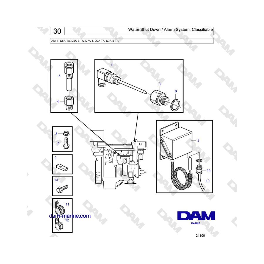 Volvo Penta D5A-T, D5A-TA, D5A-B TA, D7A-T, D7A-TA, D7A-B TA - Water Shut Down / Alarm System. Classifiable