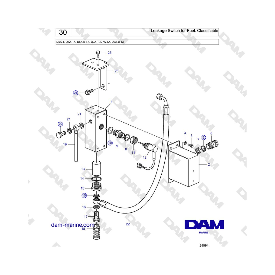 Volvo Penta D5A-T, D5A-TA, D5A-B TA, D7A-T, D7A-TA, D7A-B TA - Interruttore di perdita per carburante. Classificabile