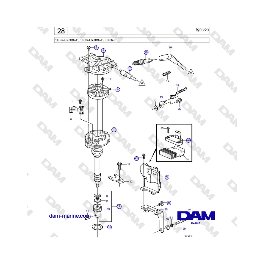 Volvo Penta 5.0GXi-J, 5.0GXi-JF, 5.0OSi-J, 5.0OSi-JF, 5.0GXi-N - Encendido 