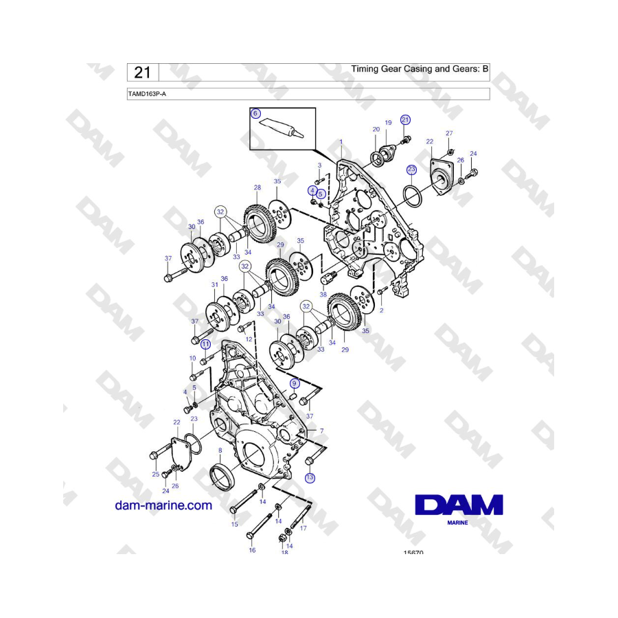 Volvo Penta TAMD163P-A - Timing Gear Casing and Gears: B