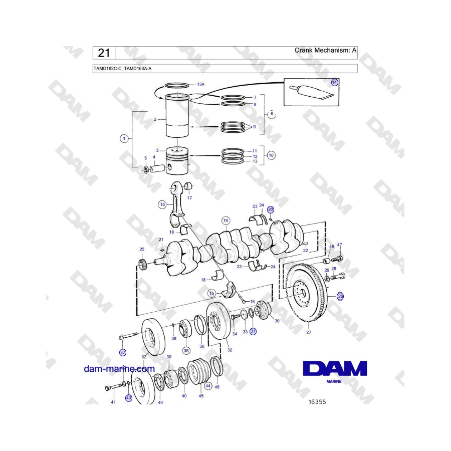 Volvo Penta TAMD162C-C, TAMD163A-A - Mecanismo de manivela: A