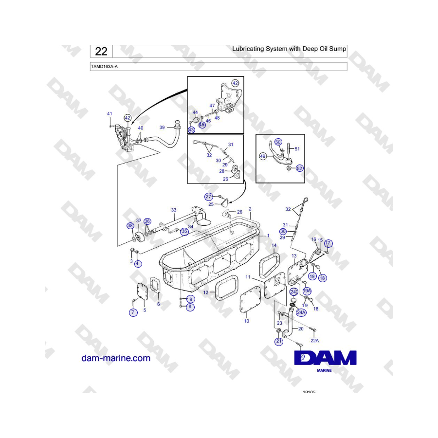 Volvo Penta TAMD163A-A - Sistema de lubricación con cárter de aceite profundo