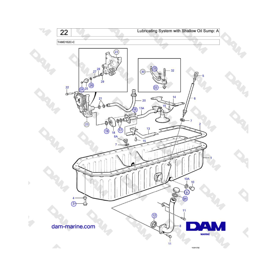 Volvo Penta TAMD162C-C - Sistema de lubricación con cárter de aceite poco profundo: A 