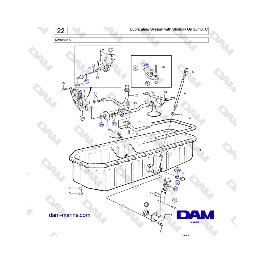 Volvo Penta TAMD163P-A - Sistema de lubricación con cárter de aceite poco profundo: C 