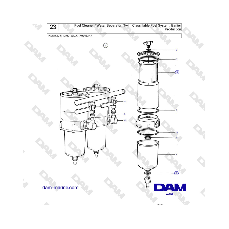 Volvo Penta TAMD162C-C, TAMD163A-A, TAMD163P-A - Limpiador de combustible / Separador de agua, doble. Sistema de combustible cla