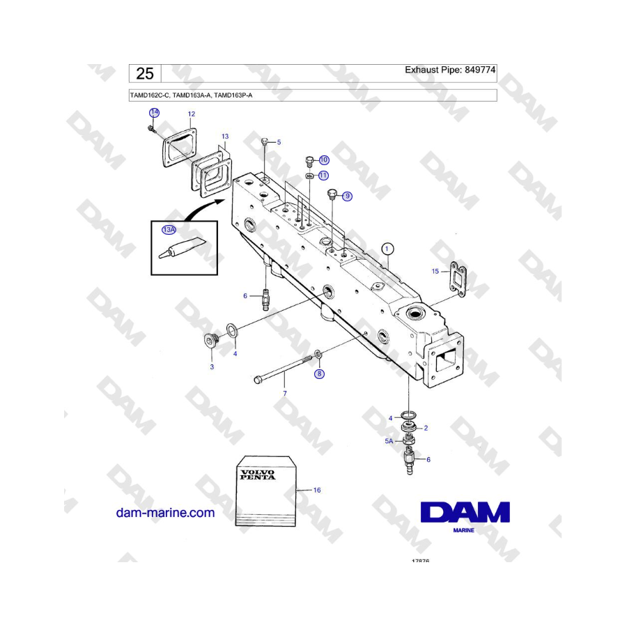 Volvo Penta TAMD162C-C, TAMD163A-A, TAMD163P-A - Exhaust Pipe: 849774