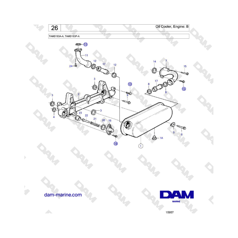 Volvo Penta TAMD163A-A, TAMD163P-A - Oil Cooler, Engine: B