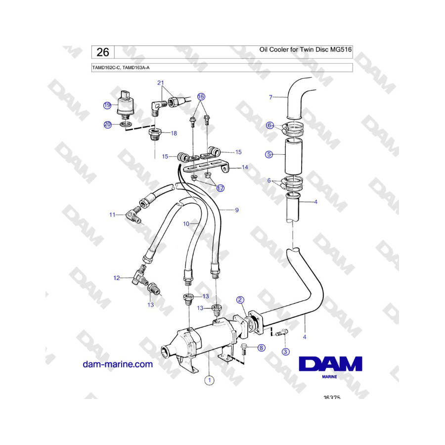 Volvo Penta TAMD162C-C, TAMD163A-A - Enfriador de aceite para Twin Disc MG516