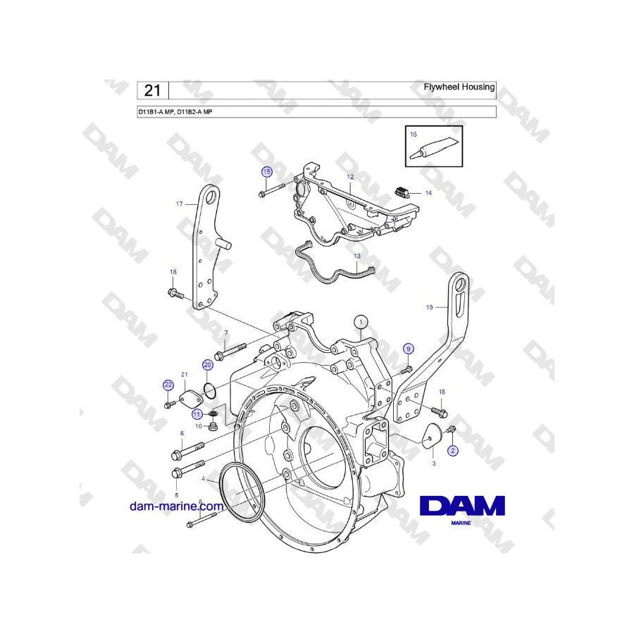 Volvo Penta D11B1-A MP, D11B2-A MP - Carcasa del volante