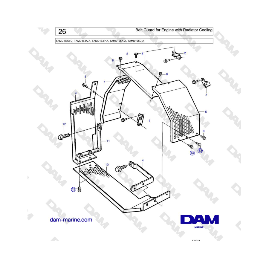 Volvo Penta TAMD162C-C, TAMD163A-A, TAMD163P-A, TAMD165A-A, TAMD165C-A - Protector de correa para motor con refrigeración por ra