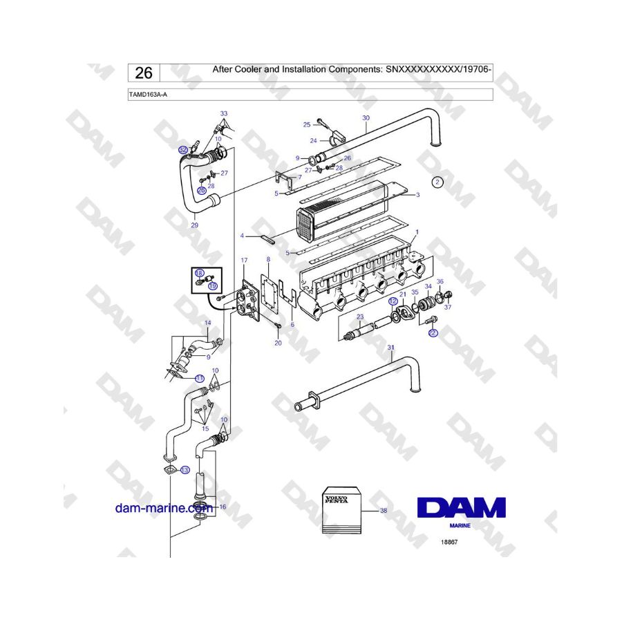 Volvo Penta TAMD163A-A - Aftercooler e componenti di installazione