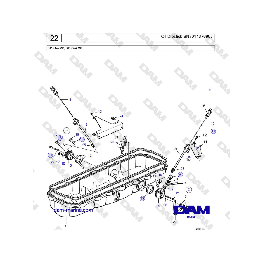 Volvo Penta D11B1-A MP, D11B2-A MP - Varilla de nivel de aceite SN7011376907-