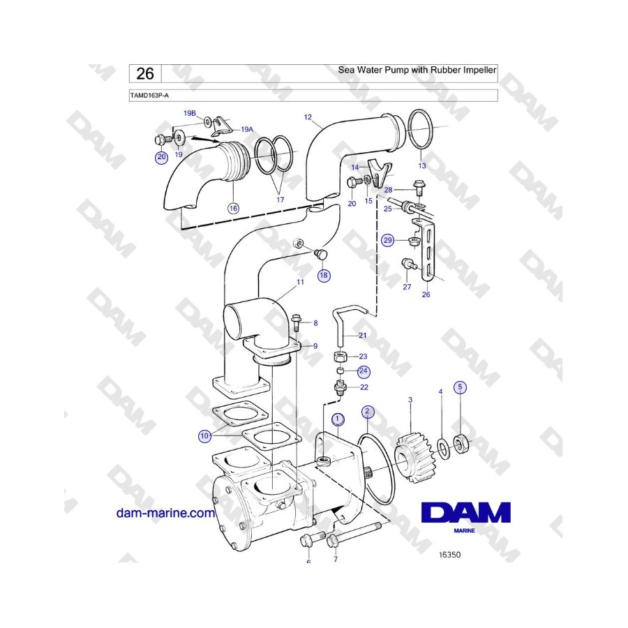 Volvo Penta TAMD163P-A - Bomba de agua de mar con impulsor de caucho