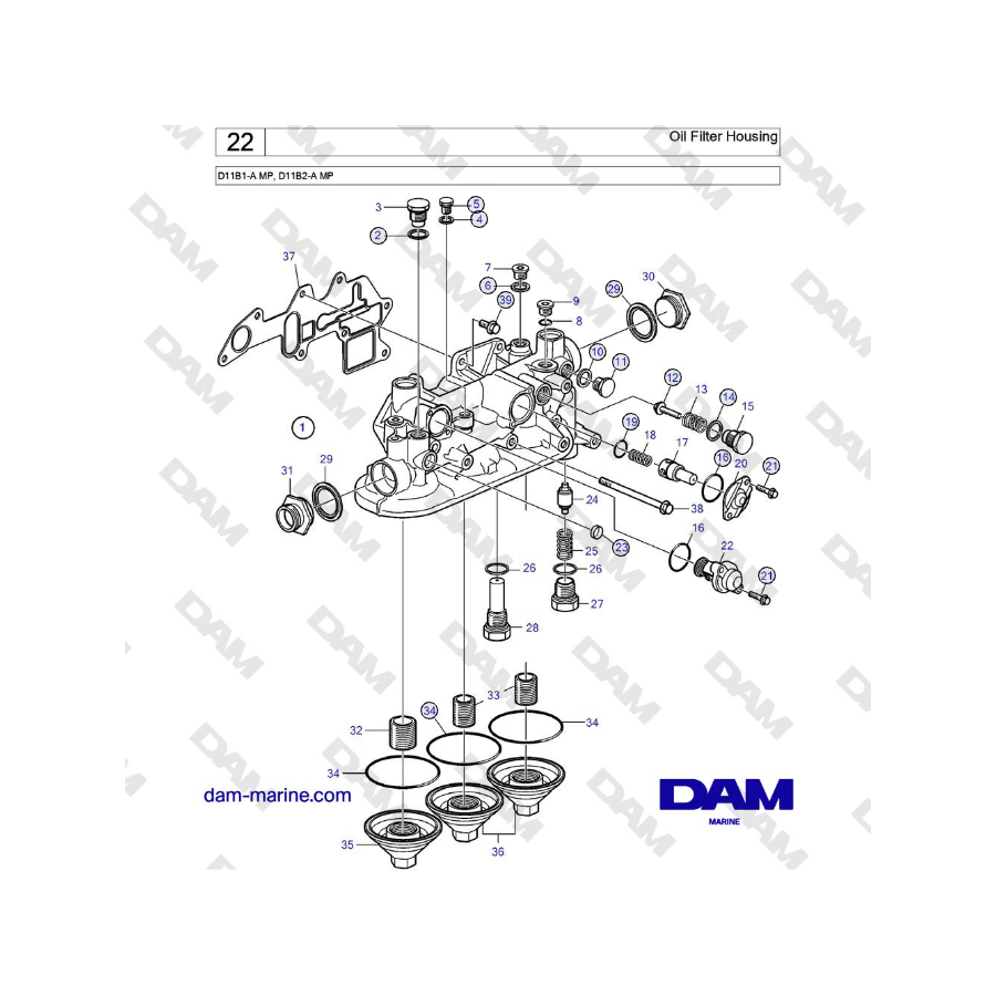Volvo Penta D11B1-A MP, D11B2-A MP - Carcasa del filtro de aceite